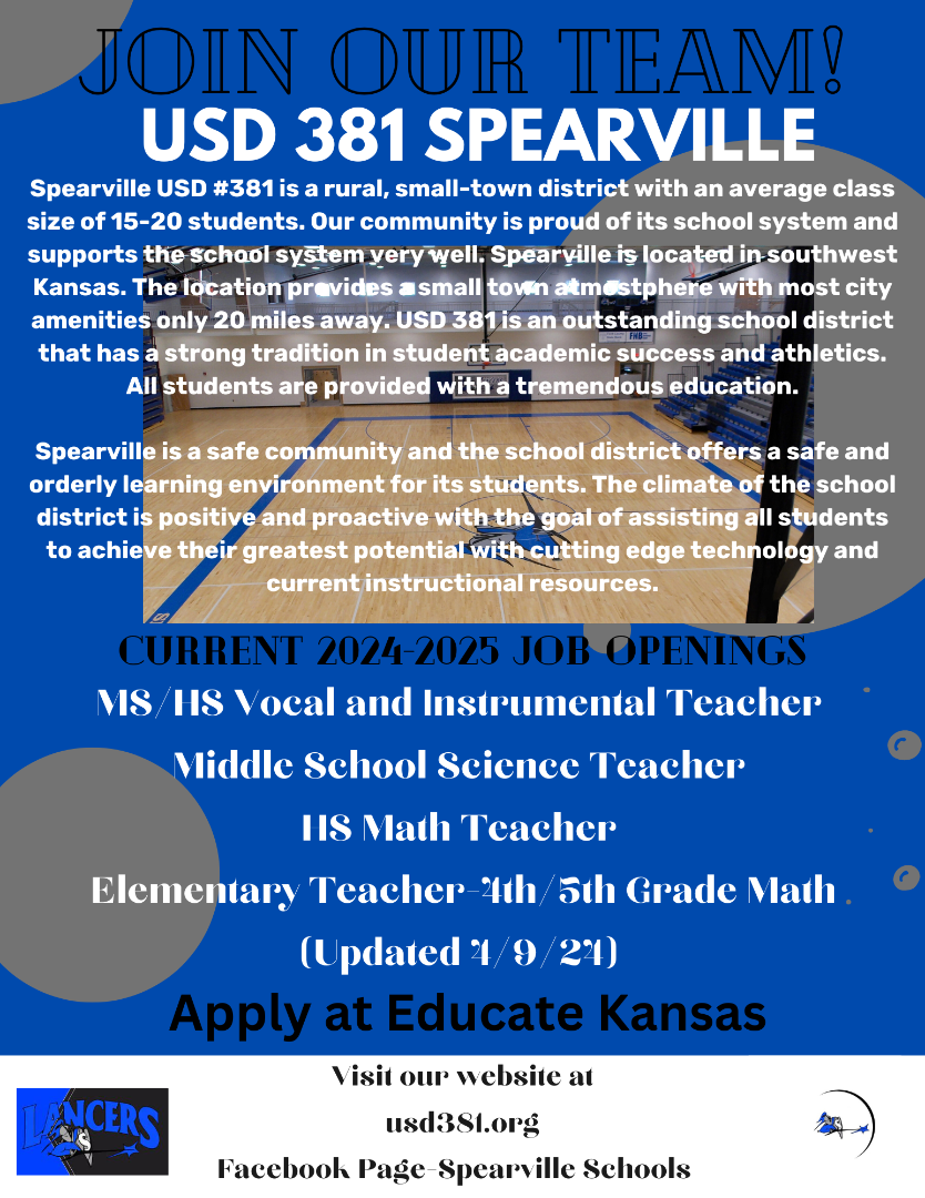 Spearville Schools, USD 381 Positions Available